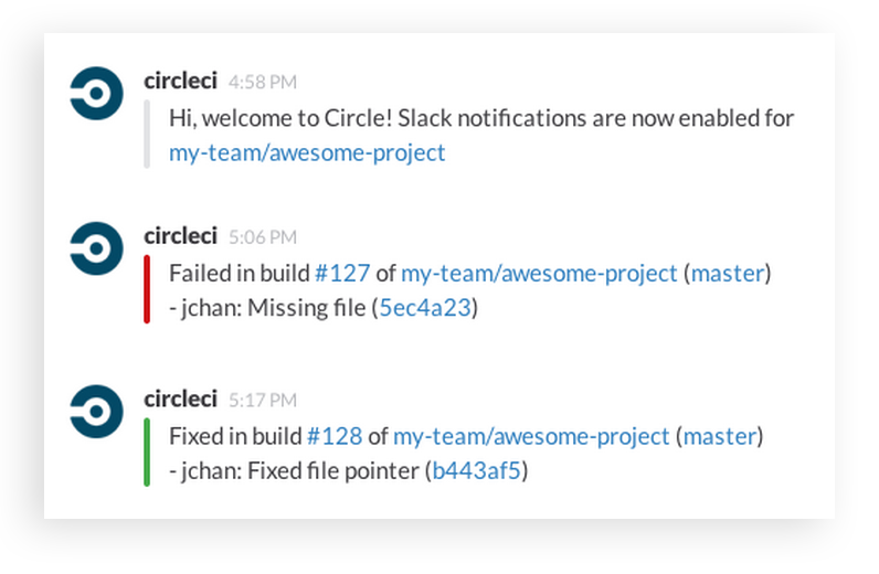 CircleCI build and deploy notifications in Slack