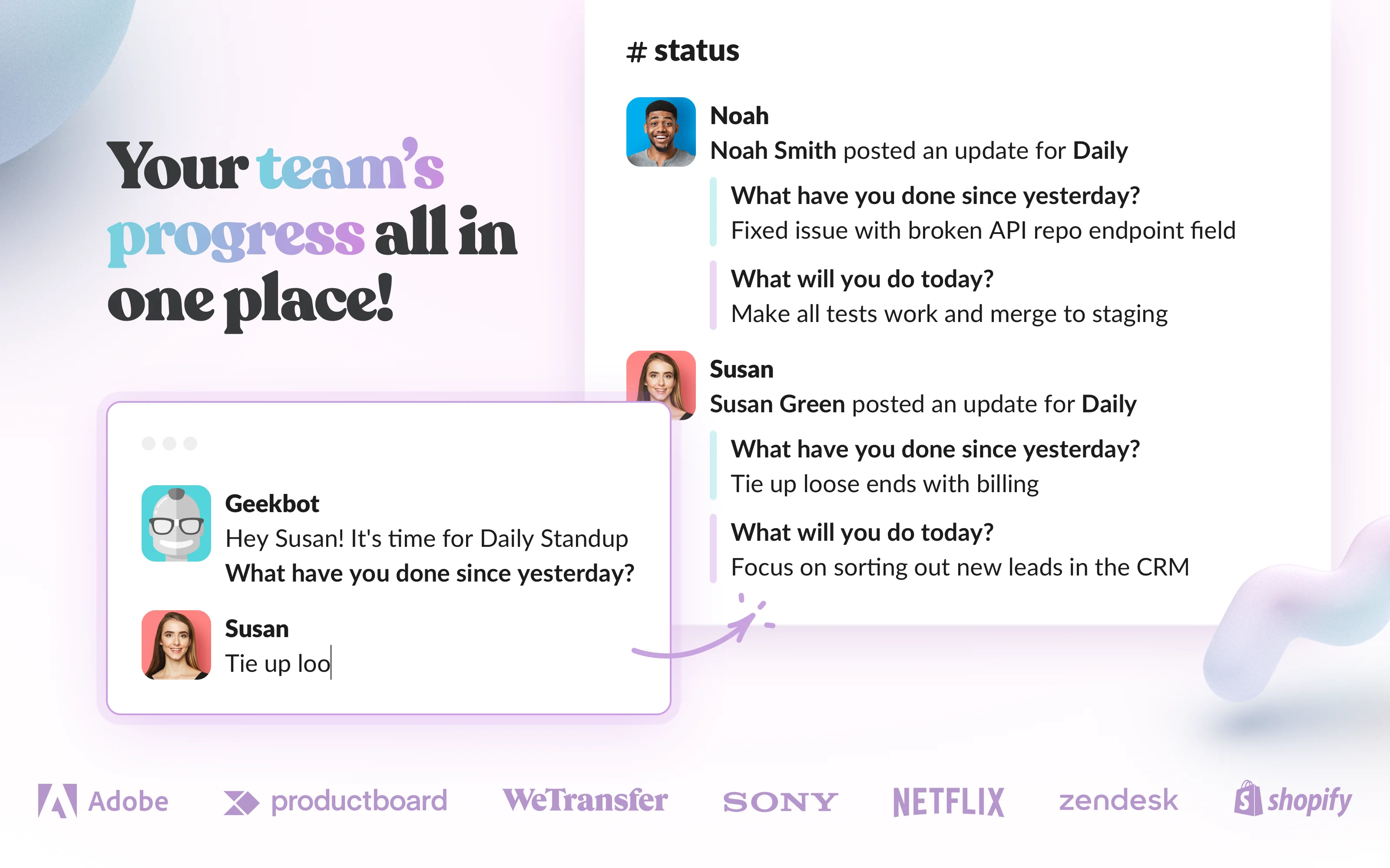 Geekbot async standups and team check-ins in Slack