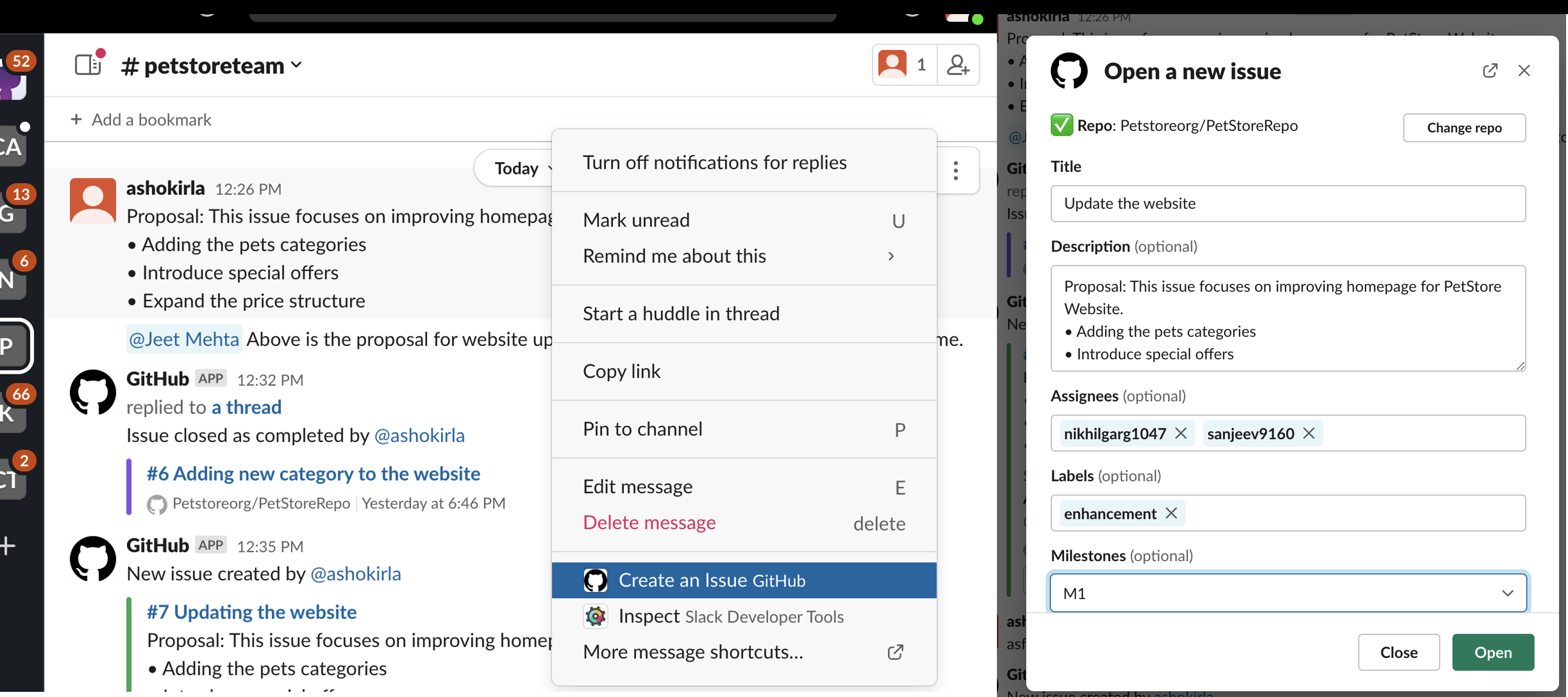 GitHub integration with Slack for pull requests and code activity