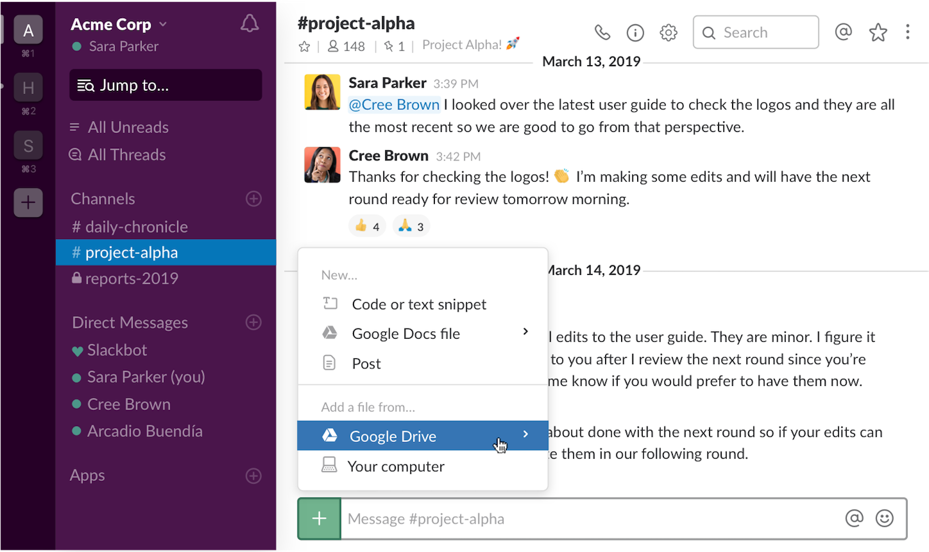 Google Drive file sharing and previews in Slack