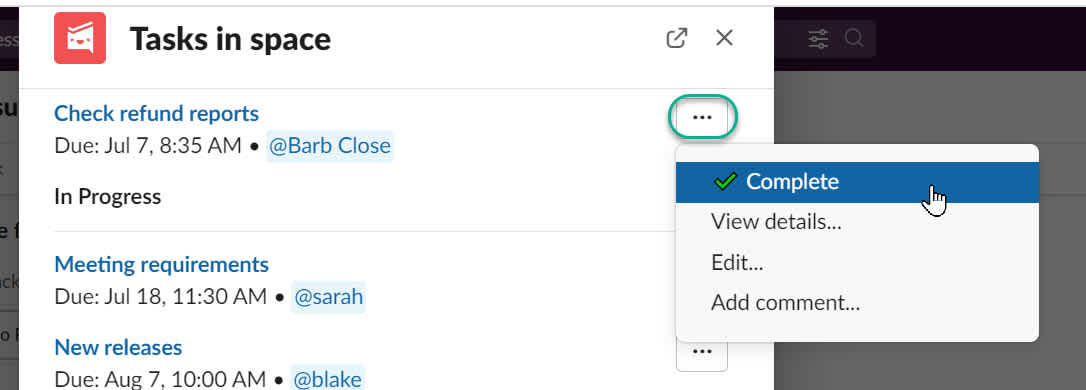 Workast task management inside Slack
